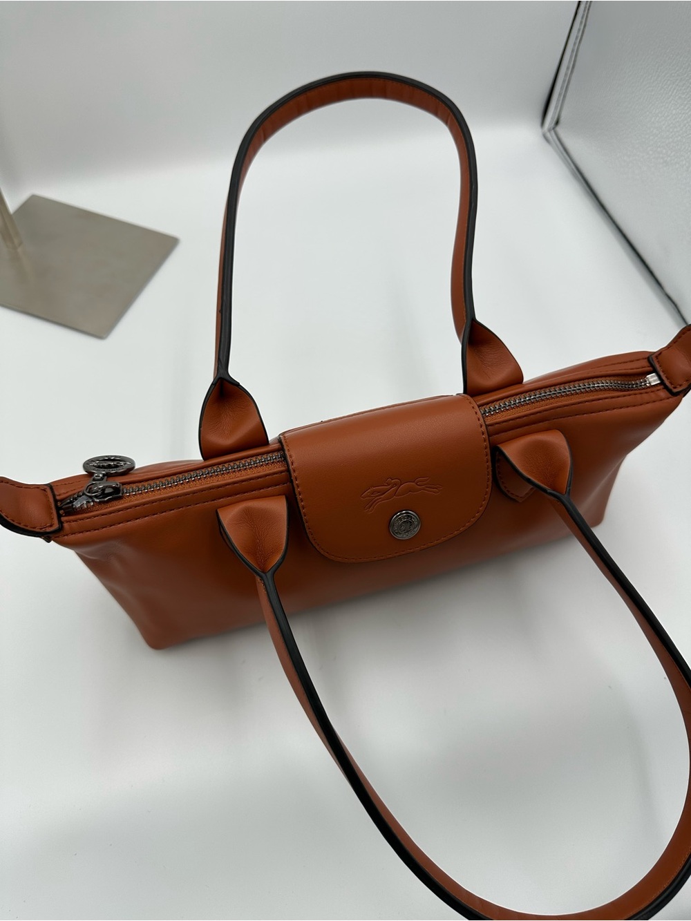 Longchamp Le Pliage Xtra Shoulder Bag Cognac Leather Silver 10370987504 - Picture 4 of 14